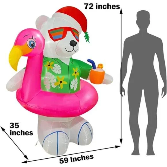 6ft Christmas Inflatables Hawaiian Polar Bear with Flamingo Pool